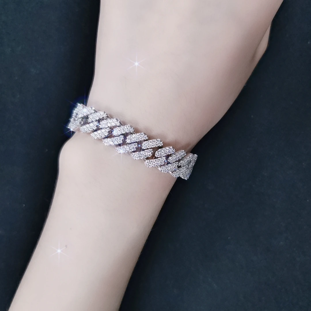 

Zuanfa Women&Mens Hip Hop 925 Sterling Silver Moissanite Iced Out Bracelet