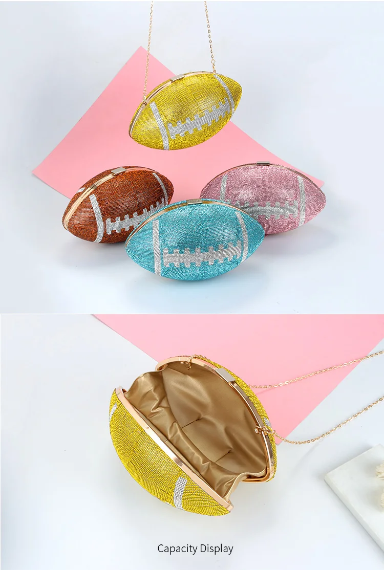 Shiny Clutch Bag New Luxury Bling Rhinestone Football Diamond Purse