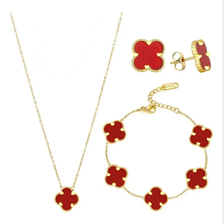 

Explosions four-leaf clover necklace bracelet earrings set of three Joker Lucky five flowers bracelet clavicle chain earrings