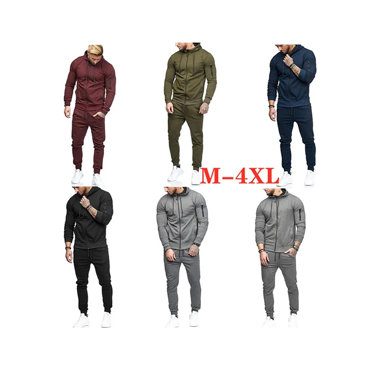 

2021 Custom Cotton Men's Sports Suit Arm Zipper Decoration Fitness Casual Wear Sweatsuit Set, As shown