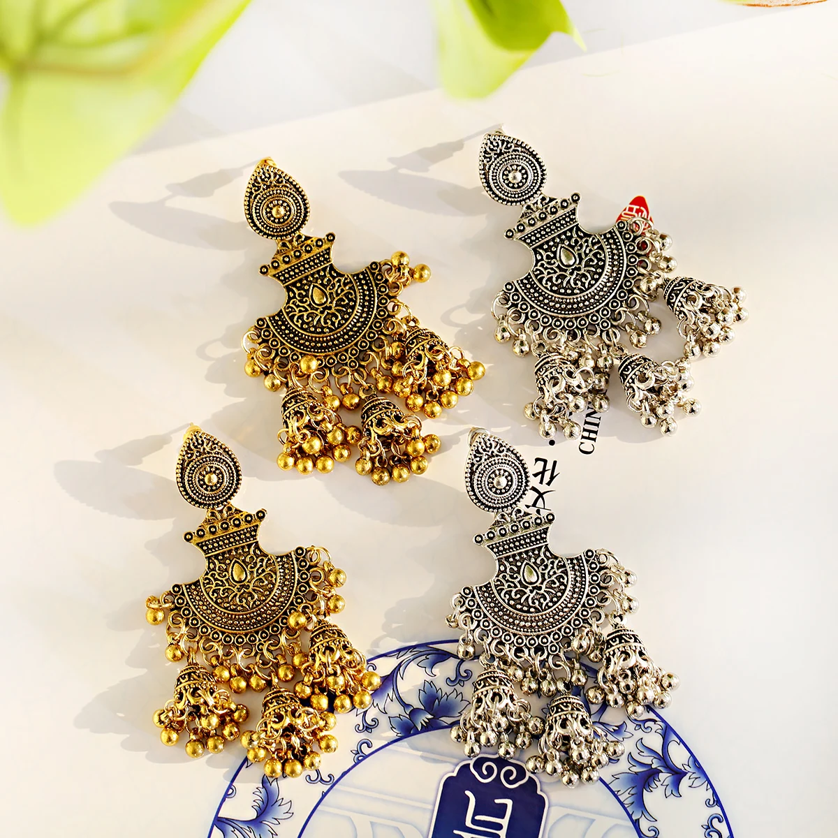

2021 Gold Silver Round Egypt Vintage Jhumka Bells Tassel Earrings For Women Flower Classic Turkish Tribal Gypsy Indian