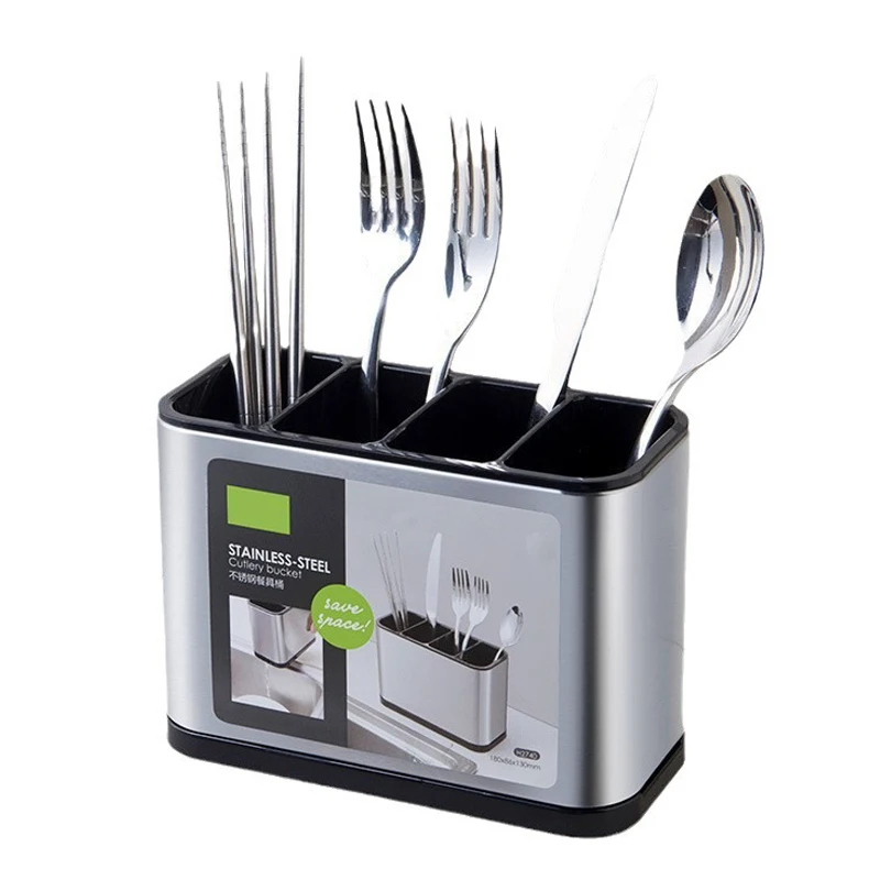 Kitchen Utensil Holder Stainless Steel Cutlery Bucket Drying Rack Flatware Holder Sinkware Caddy Countertop Organizer