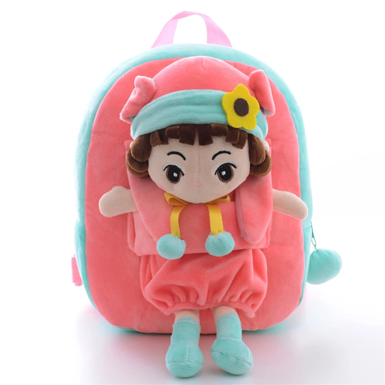 

Toy backpack pink removable 3D stuffed mermaid plush doll shoulder traps mini plush stylish school bag backpack for little girls