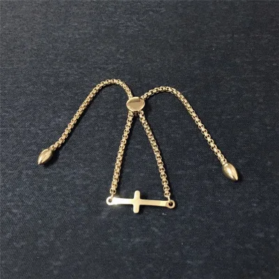 

European Style 14K Gold Plated Stainless Steel Cross Bracelet Adjustable Cross Link Chain Bracelet