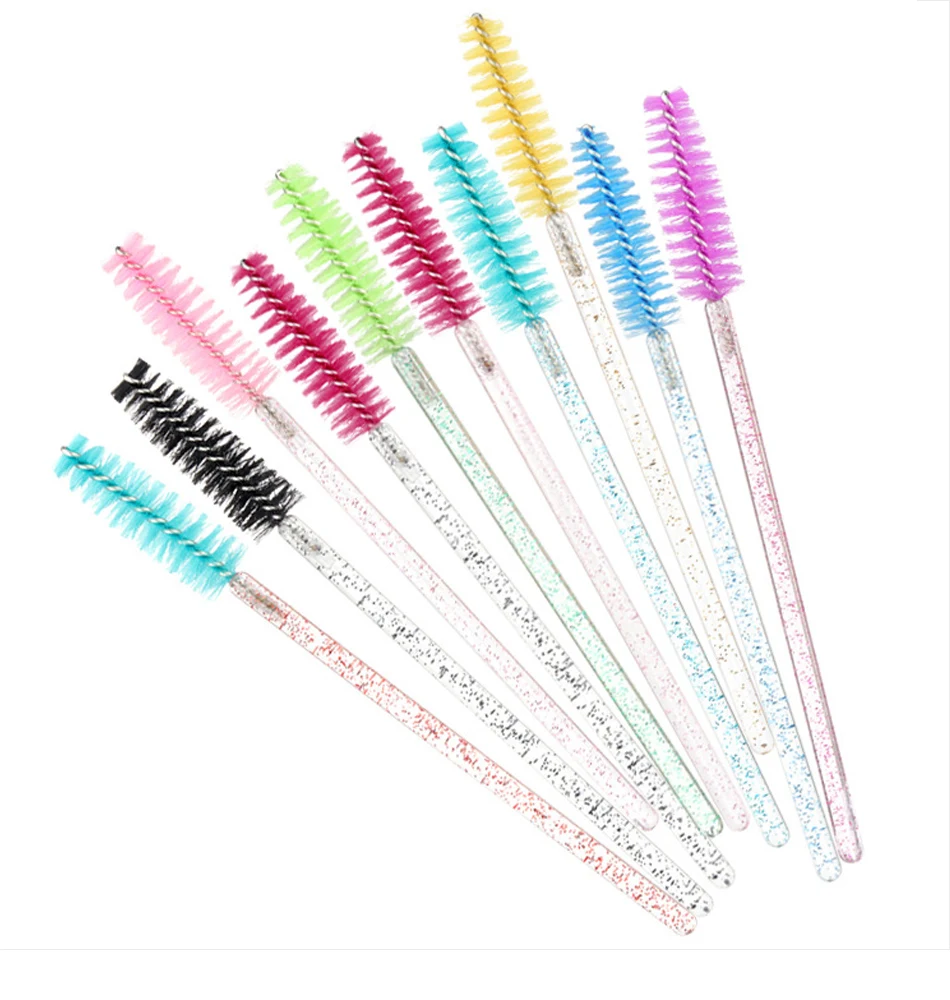 

100pcs/box Wholesale Pink Colorful Custom Disposable Crystal Shiny Mascara Wand Eyelash Eyebrow Brushes Spooly Applicator
