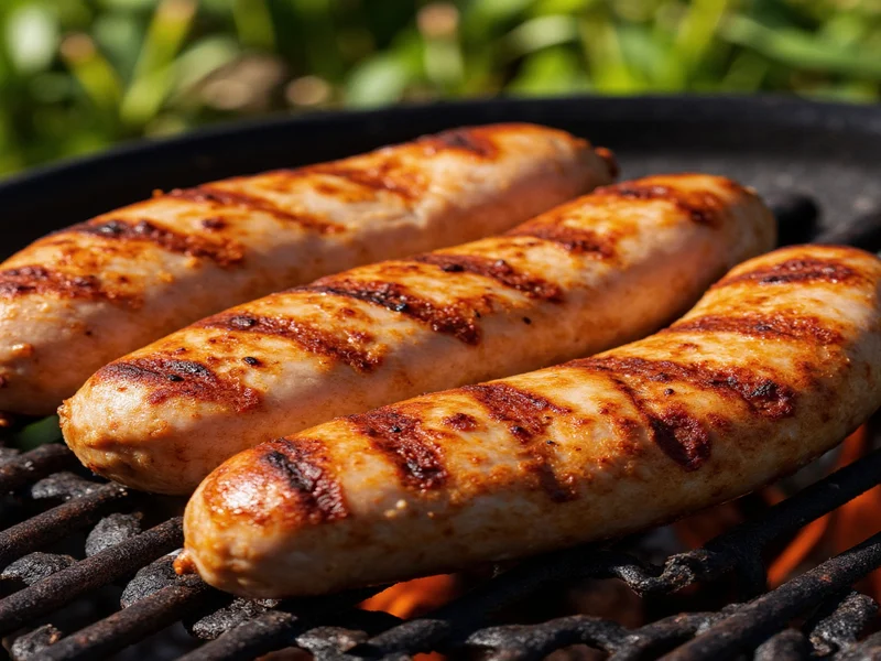 Perfectly grilled homemade chicken sausages on grill