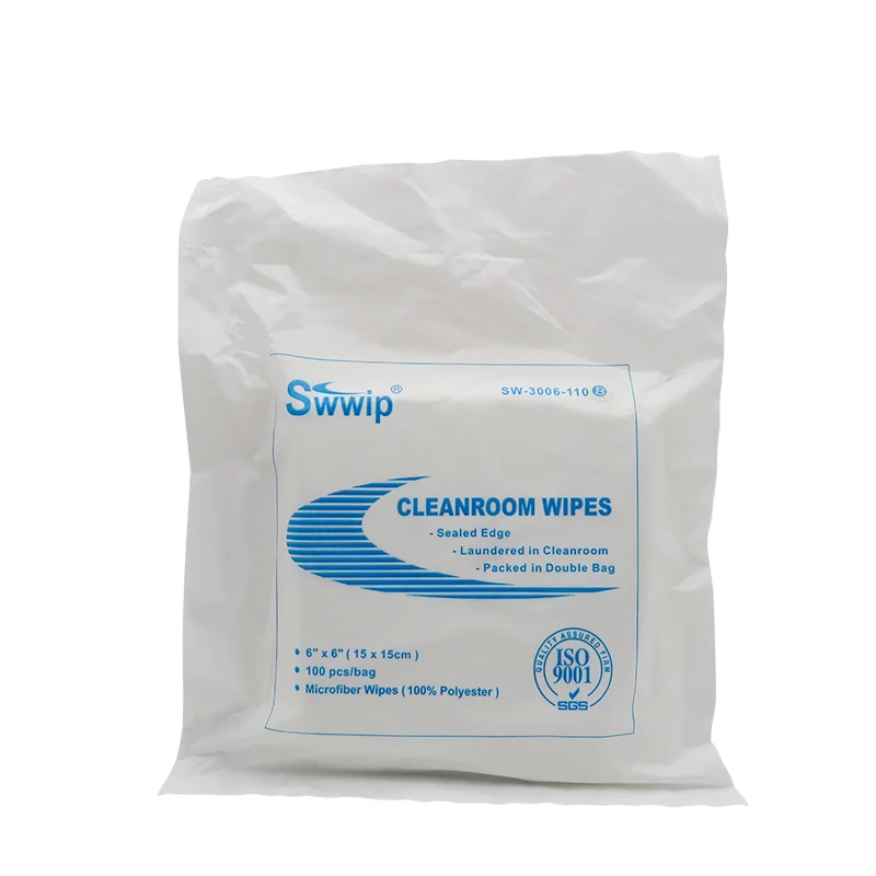 

Manufacturer SW-3006-110B microfiber wipes 6"X6" 100gsm class1000 15x15 cm lint free industrial wiping cleaning dry cloth, White
