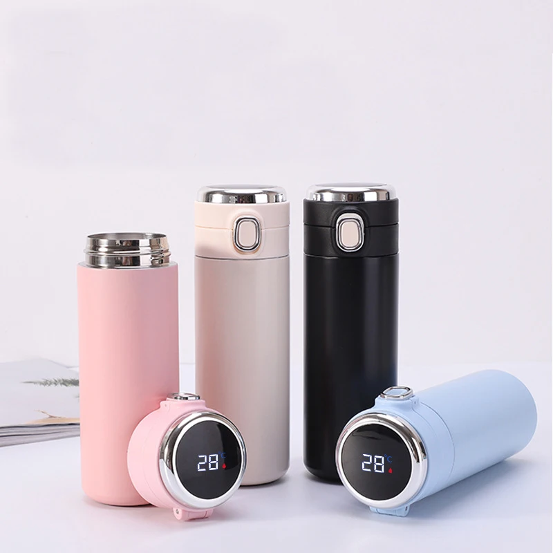 

New 420ml Double Wall Stainless Steel Vacuum Insulated Led Temperature Display Thermos Flask Smart Water Bottle with Bounce Lid, Customized colors acceptable
