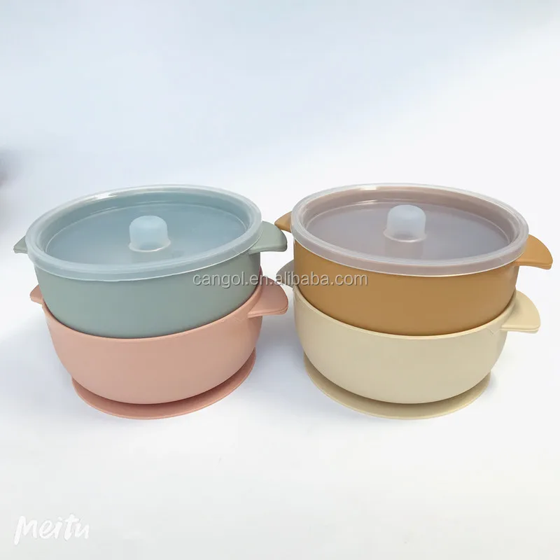 
Customized Brand Stock baby silicon suction bowl for Baby CPC BPA Free Kids Feeding suction silicone bowl lids 