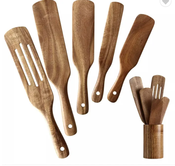 

DiYue Housewares DIY21241Teak Acacia Wood Slotted Spatula Sets Pack of 6 Kitchen Cooks Tools Holder Gift Nordic Wooden Utensils, Natural wood