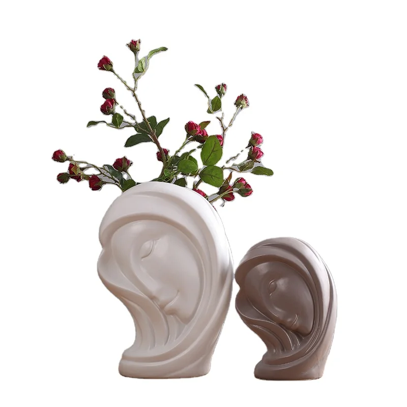

Living Room Decoration Nordic Gray White Head Portrait Ceramic Vase Model Room Dining Table TV Cabinet Decoration Home