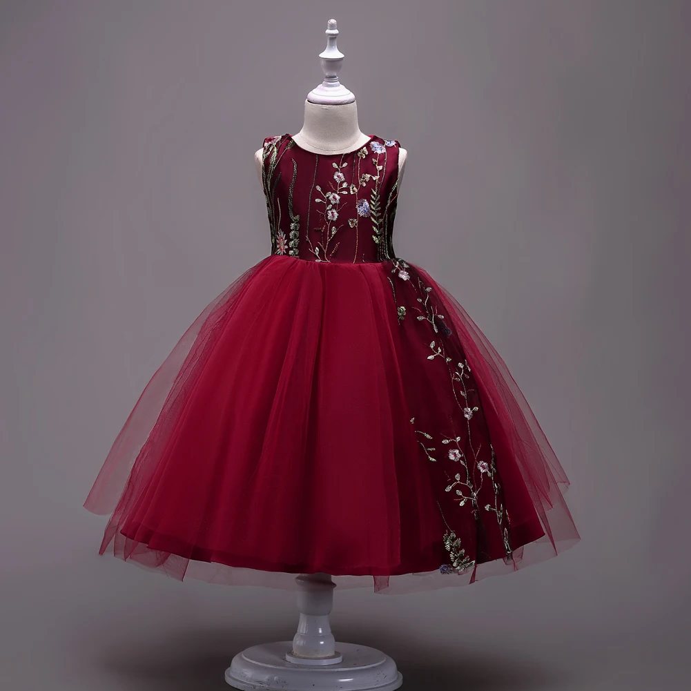 

Red children's Bridesmaid flower Dress for 10 Yrs tulled Princess evening dress Flower baby girl performance dress