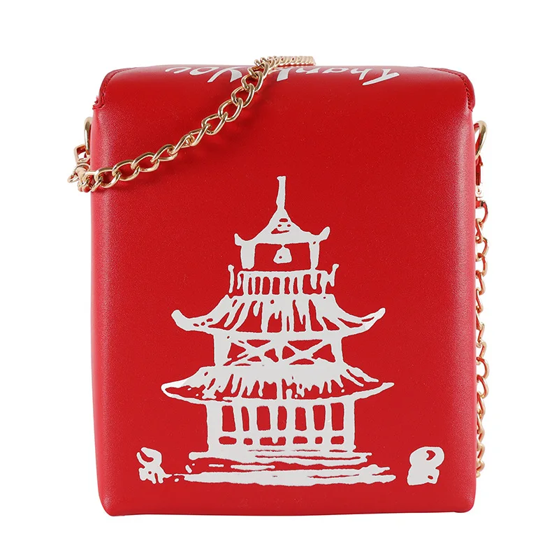 

Chinese Style Laser Box Purse Pu Leather Women Handbag Novelty Fashion Tower Crossbody Bag Lady Shoulder Chain Bag