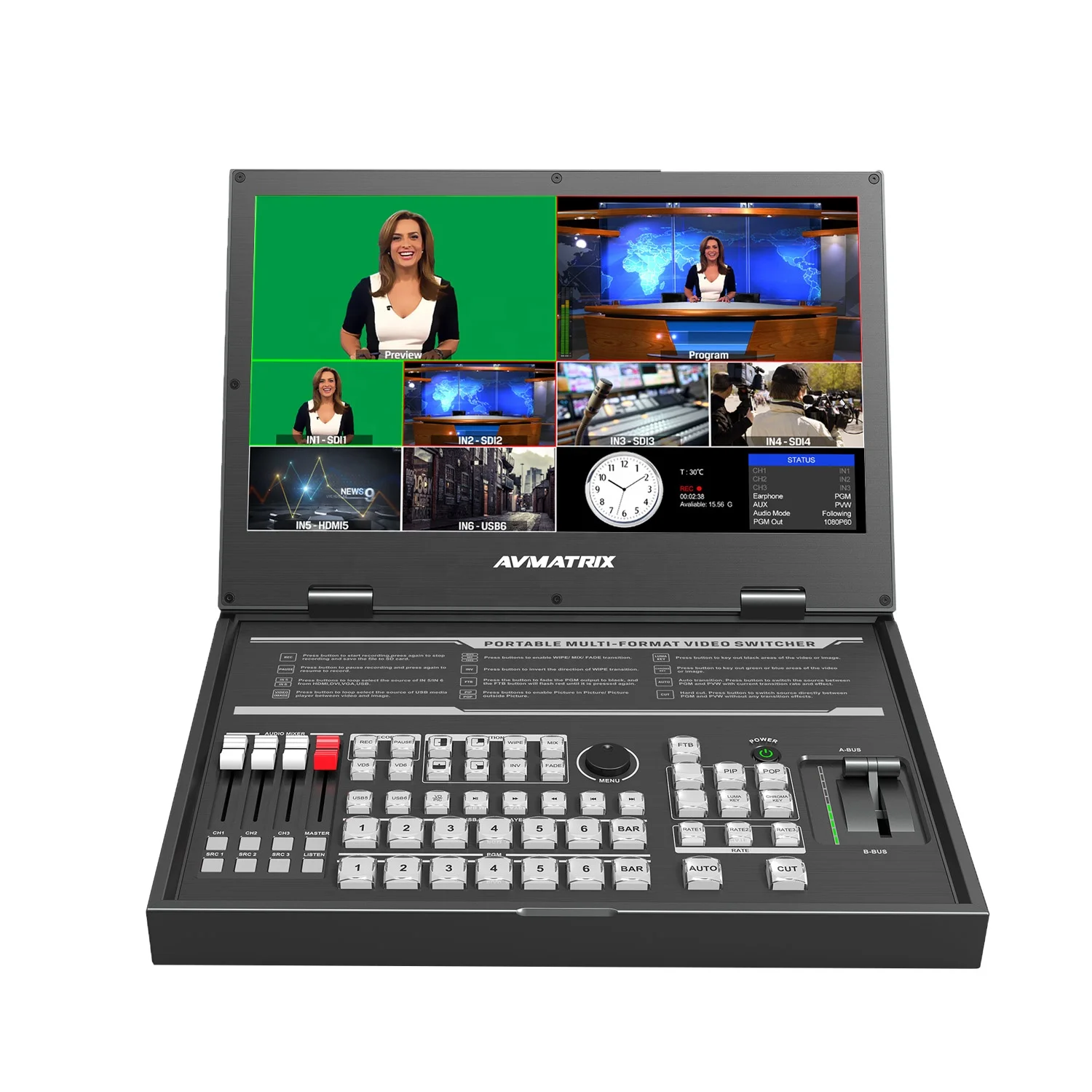 

Avmatrix PVS0615U Portable 6CH SDI HDMI Multi-format Streaming Switcher for live streaming, comply with UVC & UAC