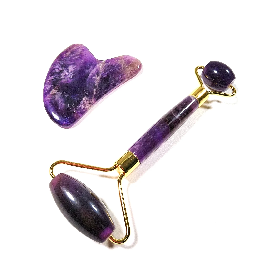 

2021 factory skin Lift Face Jade Amethyst Facial massager set Anti Aging Rodillo de Jade Roller For Logo