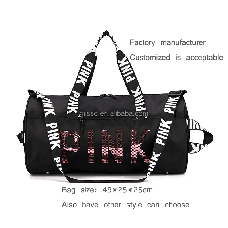 

RTS PINK bling bling shining sequins Pink logo fashion GYM fitness sport duffel bag in china, Red, black, pink, green, silver