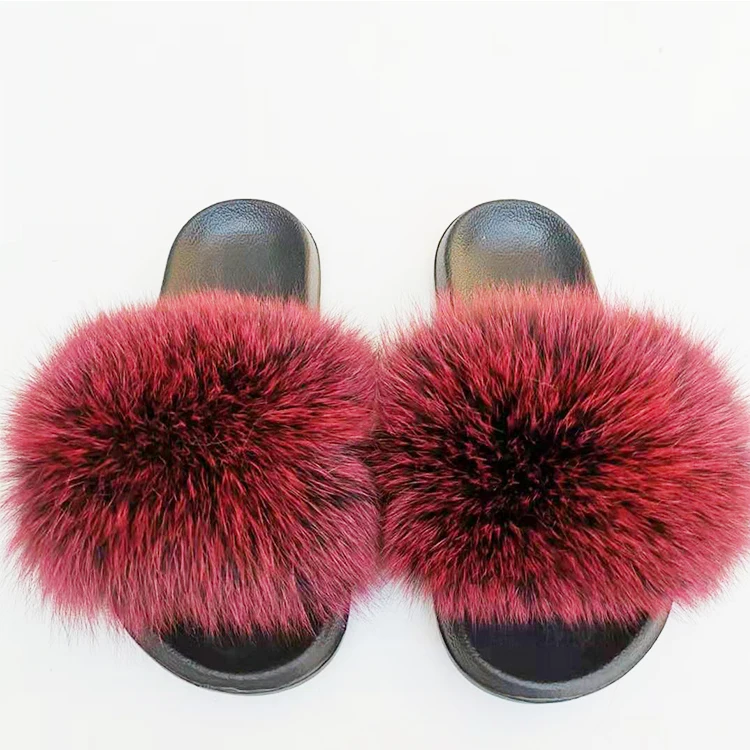 

Factory Direct Wholesale mink fur slides colorful fur slides Fox Fur Slippers