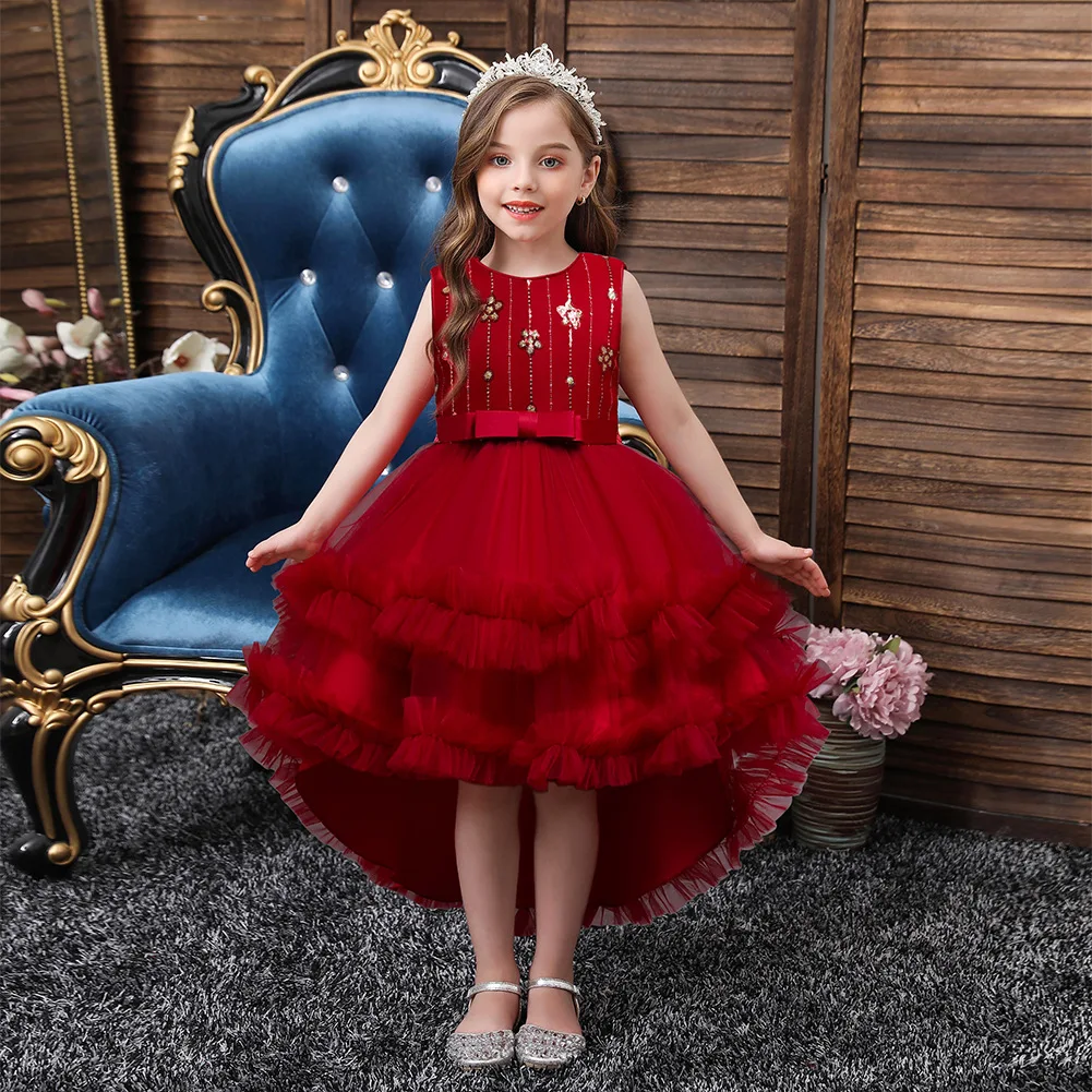 

3-8Yrs Girls Summer Dress O neck Printed Flower Ruffle Princess Casual Dresses Spring Baby Frock girls' birthday dress