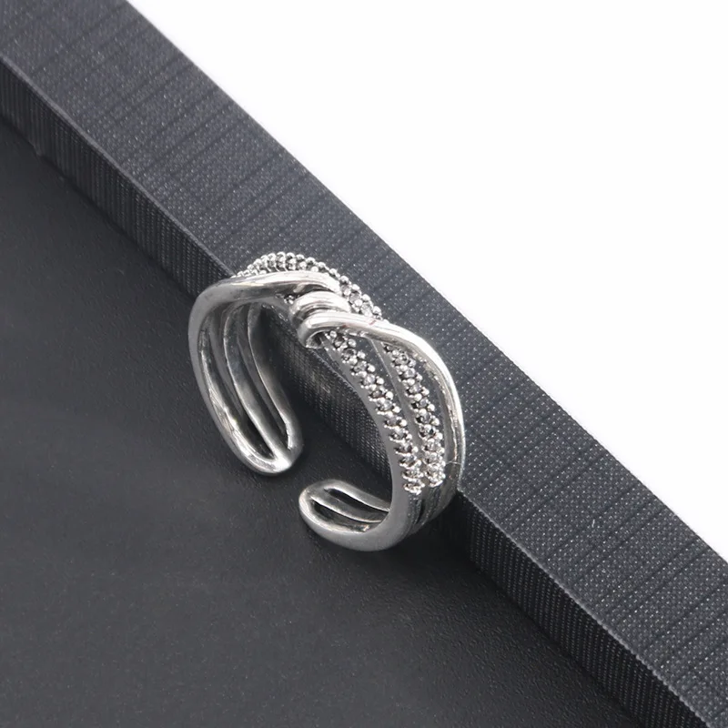

Vintage Style S925 Plated Multi Layer CZ Open Rings Crystal Rhinestone Knotted Adjustable Rings For Women