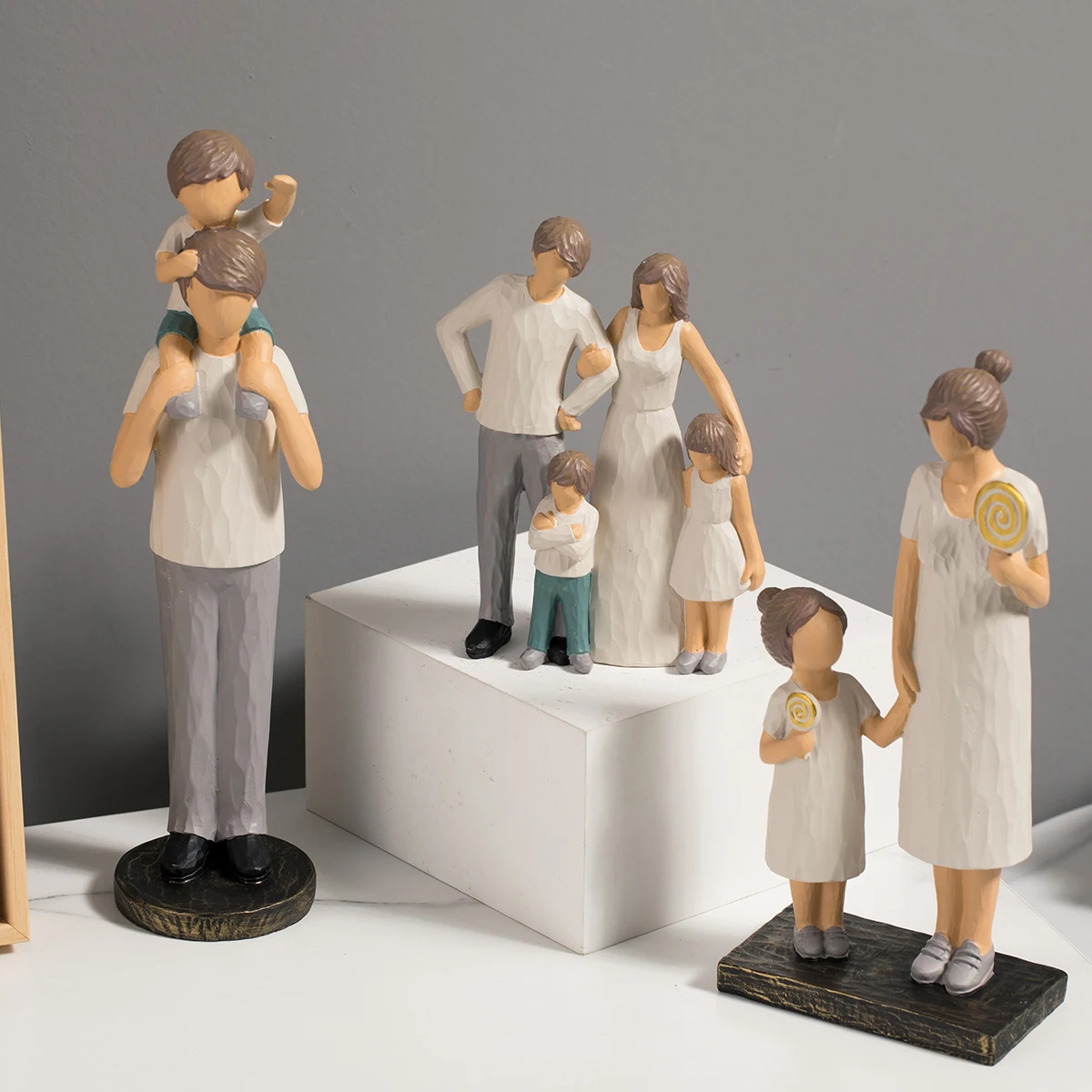 

Saysmile Hand Paint Father And Son Abstract Figure Resin Character Family Statues Home Decor for Living Room