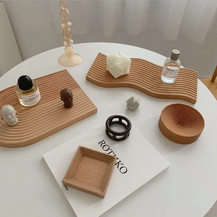 

Water ripple wooden breadboard tray household beech aromatherapy storage storage afternoon tea tray dinner plate cutting board, Natural