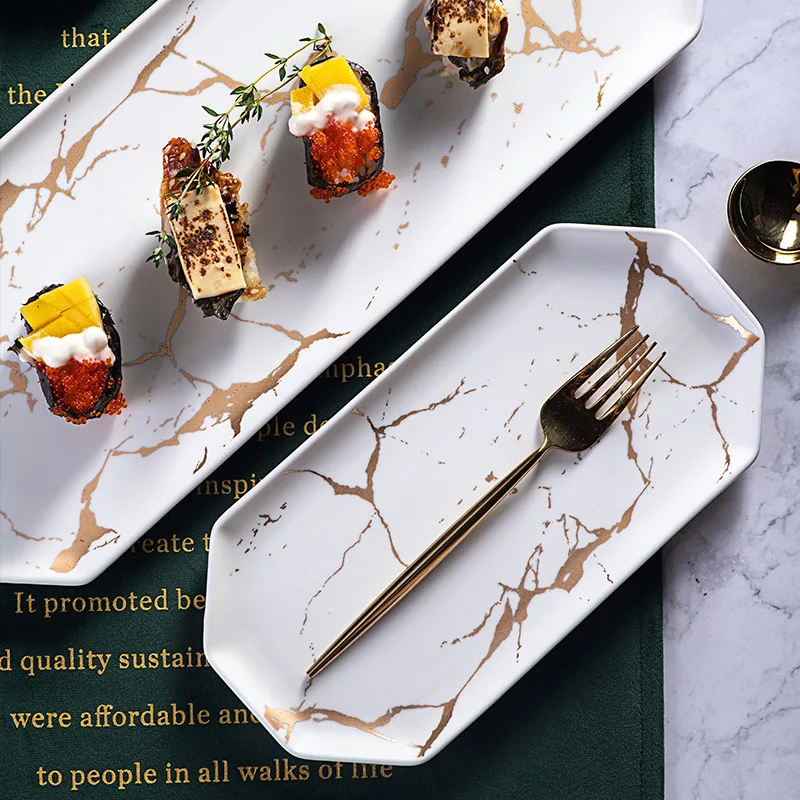

Moden Style Hexagon Porcelain Dessert Sushi Fruit Vegetables Ceramic Shallow Dish
