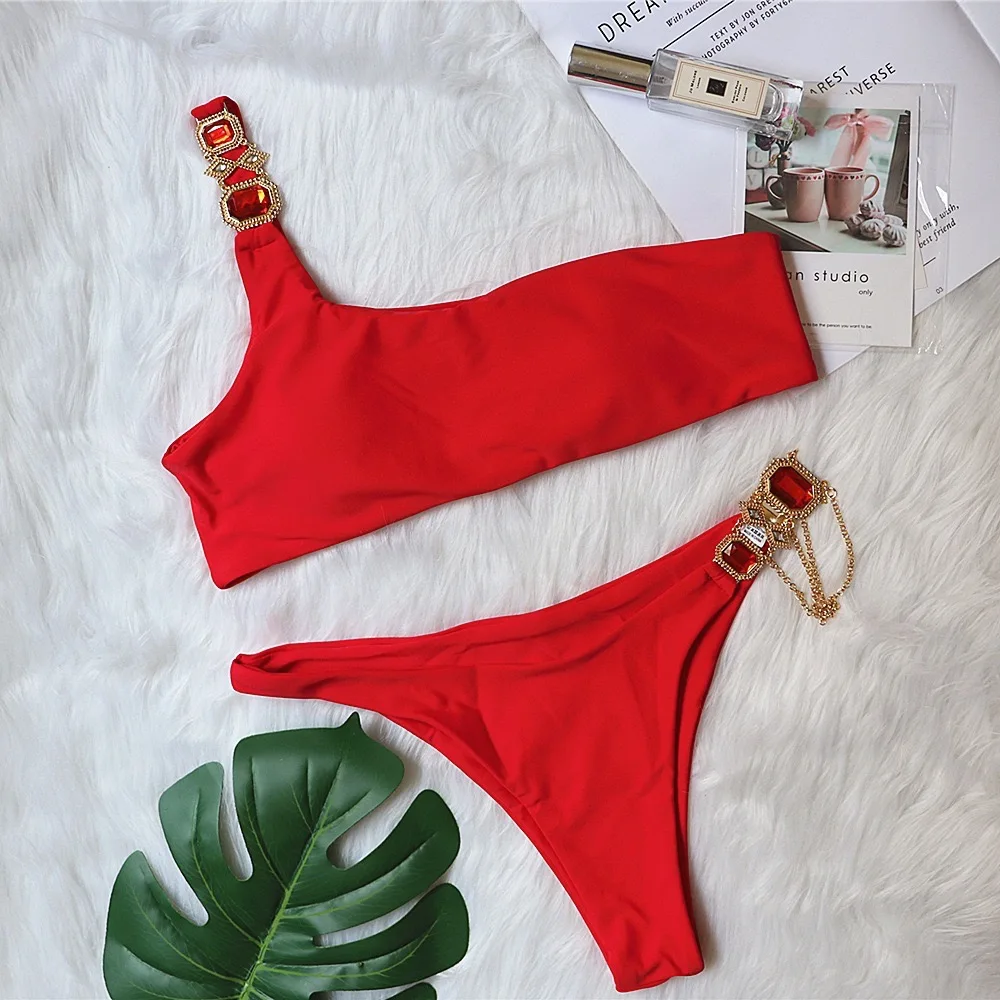

Bikini Swimsuit One Shoulder Strap Sexy Girl Two Piece Swim Wear For Ladies, Customized color