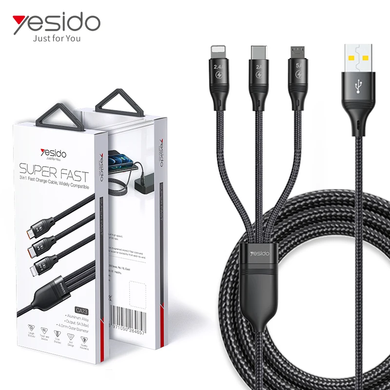 

Yesido 2021 Multi 3 In 1 Zinc Alloy 2.4A 5A Usb Data Type C Micro 66W Fast 3 In 1 Mobile Phone Charging Charger Cable Line Cord