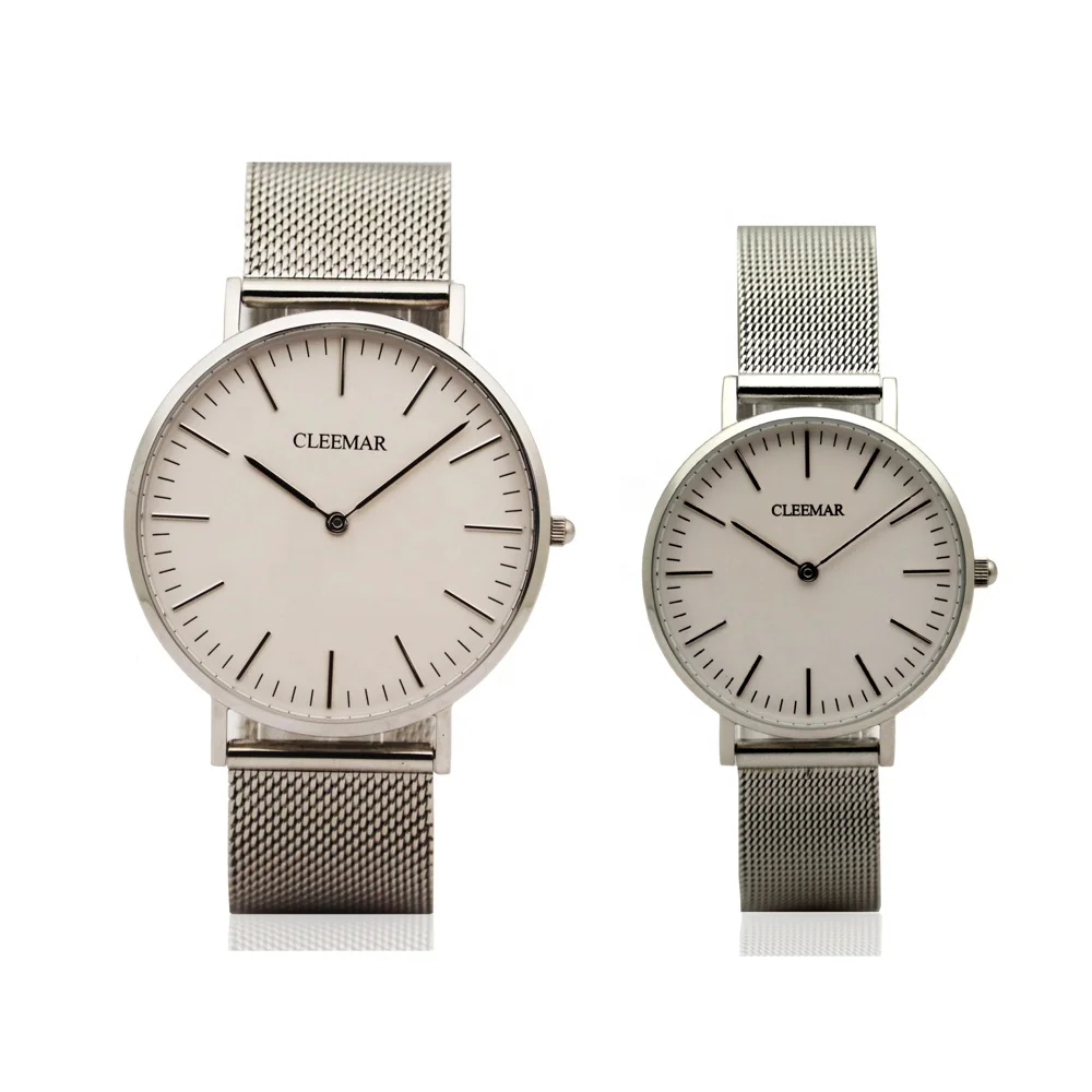 

Elegant Ultra Thin Stainless Steel Wristwatches Lovers Waterproof Sapphire crystal Mesh Band Couple Watches Valentine's Day Gift