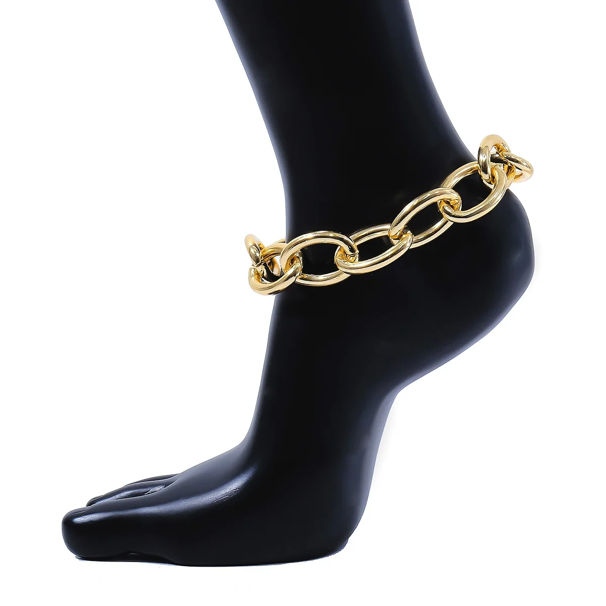 

JUHU 2021 European and American Exaggerated retro pop aluminum chain foot trim punk hip-hop metal anklet fashion foot ornaments, Golden sliver
