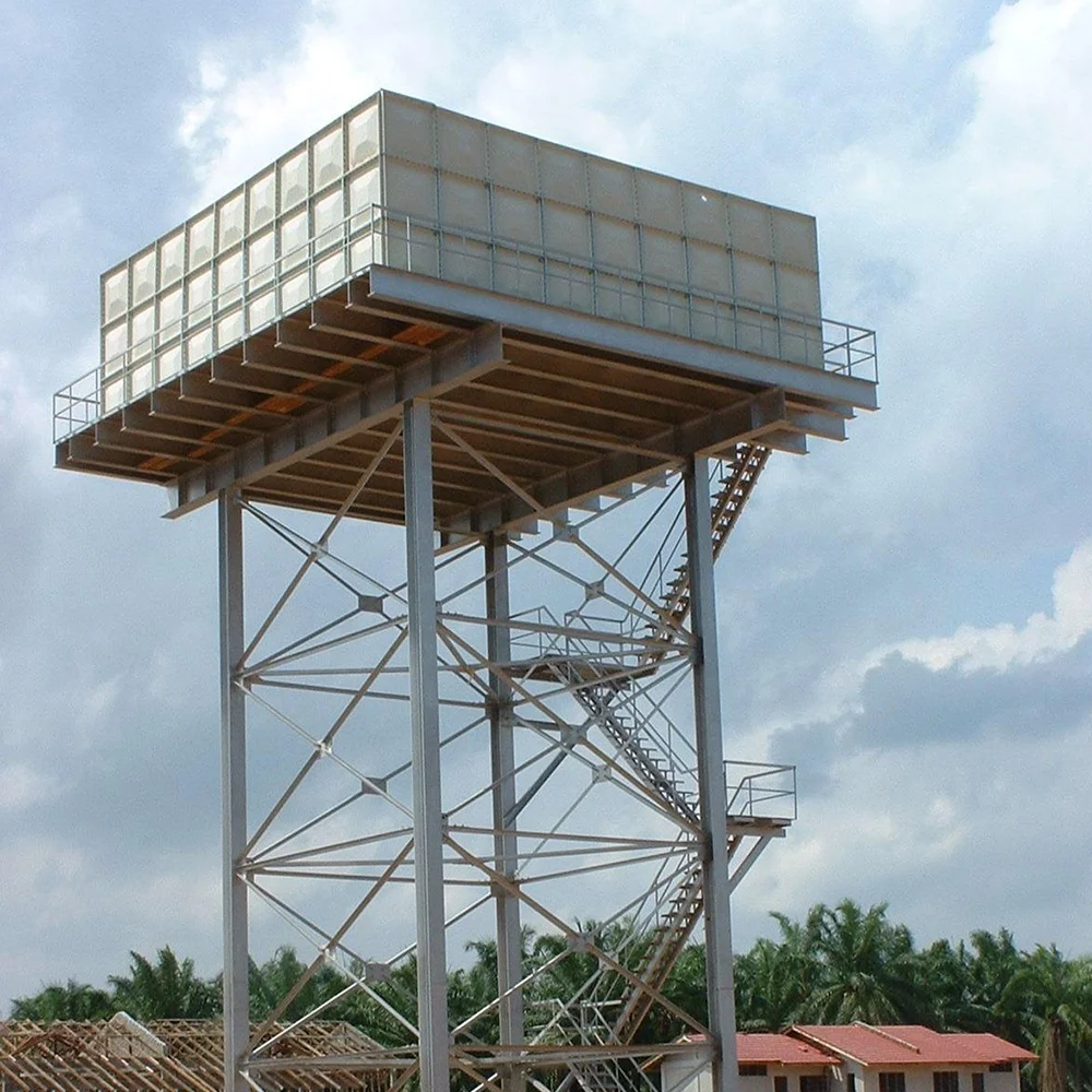 10m height 500ton water tank tower with hot dipped galvanized steel column, beam, ladder, handrail