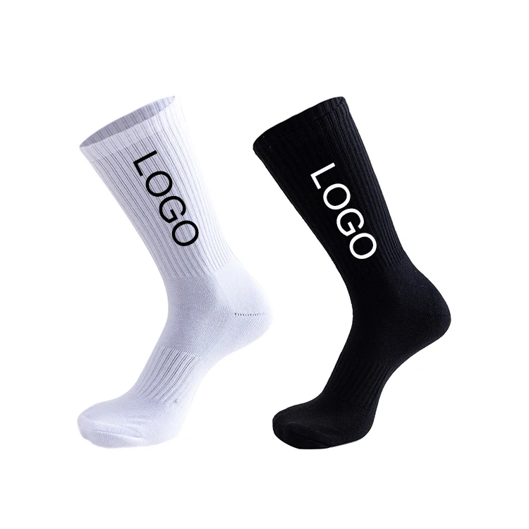 

High Quality Fashion White Black 100%Cotton Sport Basketball Socks Custom Logo KYMC0045