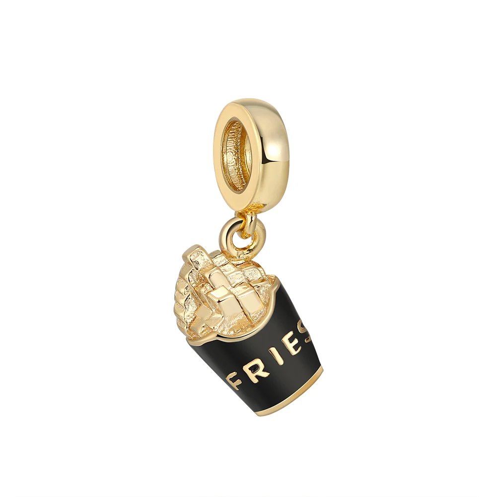 

RINNTIN CB24 new arrival fries charms 925 sterling silver gold plated jewelry wholesale designer charms for diy bracelet, Customized color