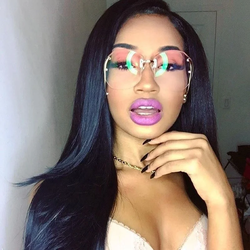 

6630 Best Selling Oversized Sunglasses Metal Rimless Clear Lens Round Sunglasses For Women, As shown