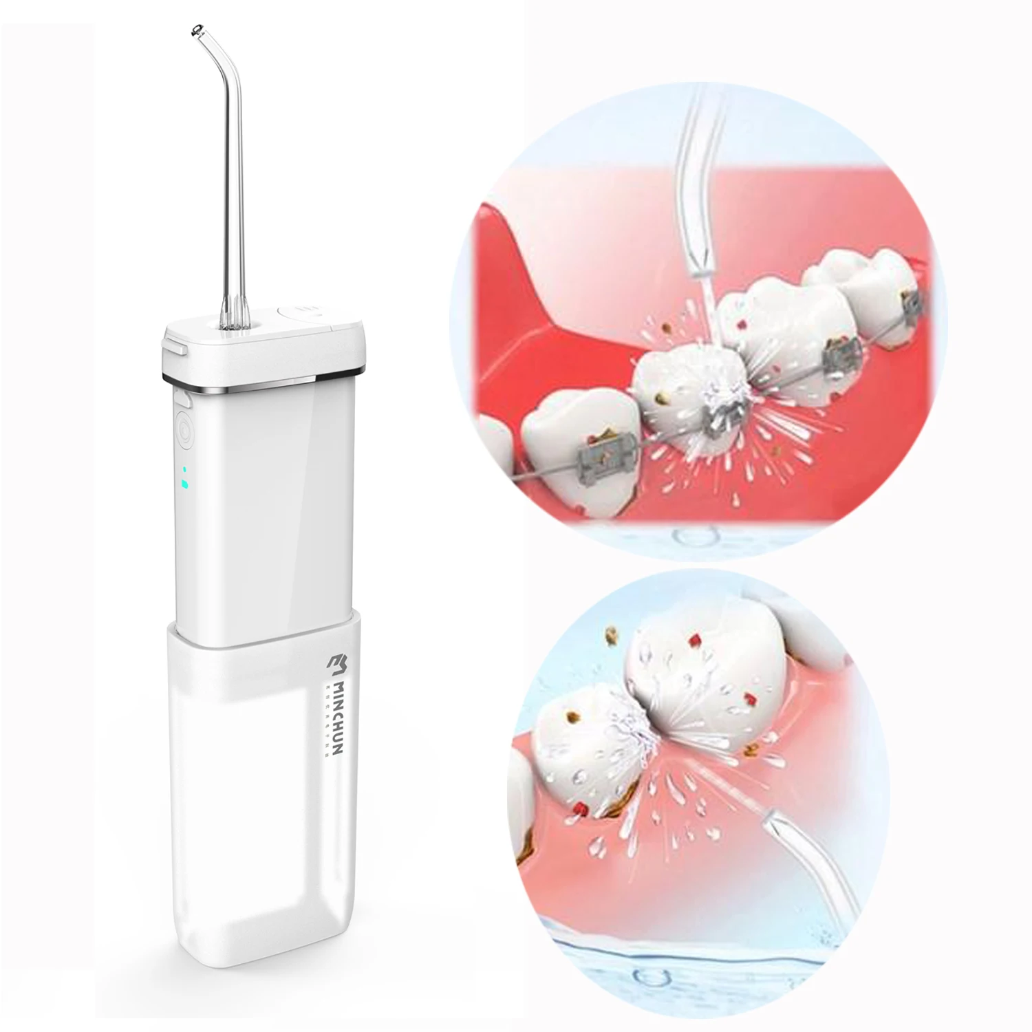 

Home and travel use dental care portable electric water pick floss cordless oral irrigator wireless tooth jet water flosser, White/pink/blue