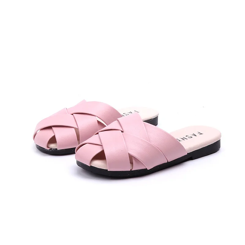 

2021 Girl Shoes Summer New Kids Slippers Girls Flat Non-slip Slippers Fashion Woven Baotou Sandals And Slippers, As pucture