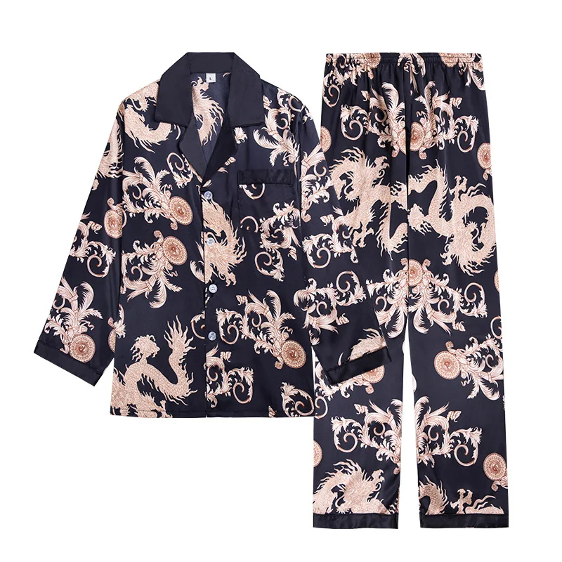 

LYX029 New style pajamas noble dragon robe men long sleeve pajamas set home wear wholesale sleepwear, Photo color