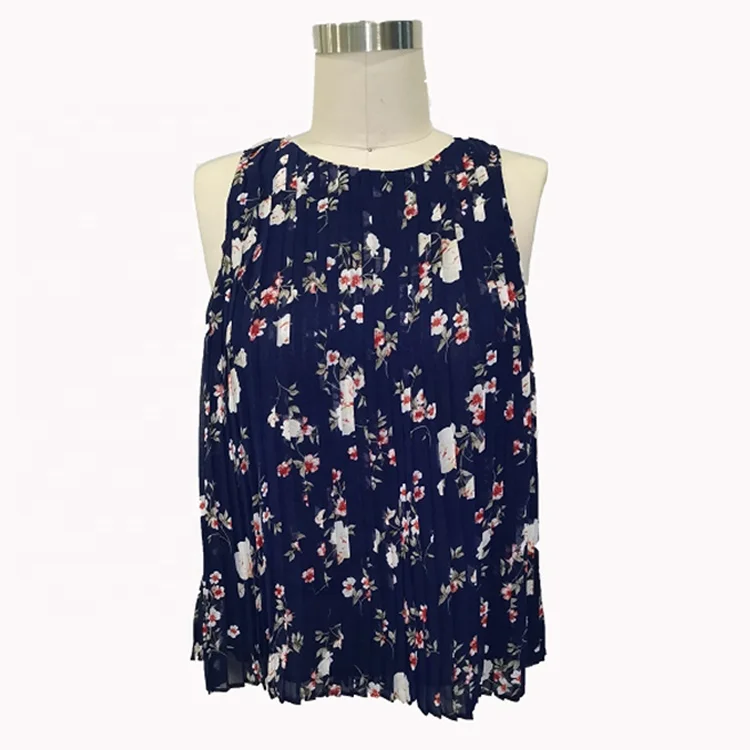 

Half Turtleneck Summer Pleated Sleeveless designer tops for women blouses 2021
