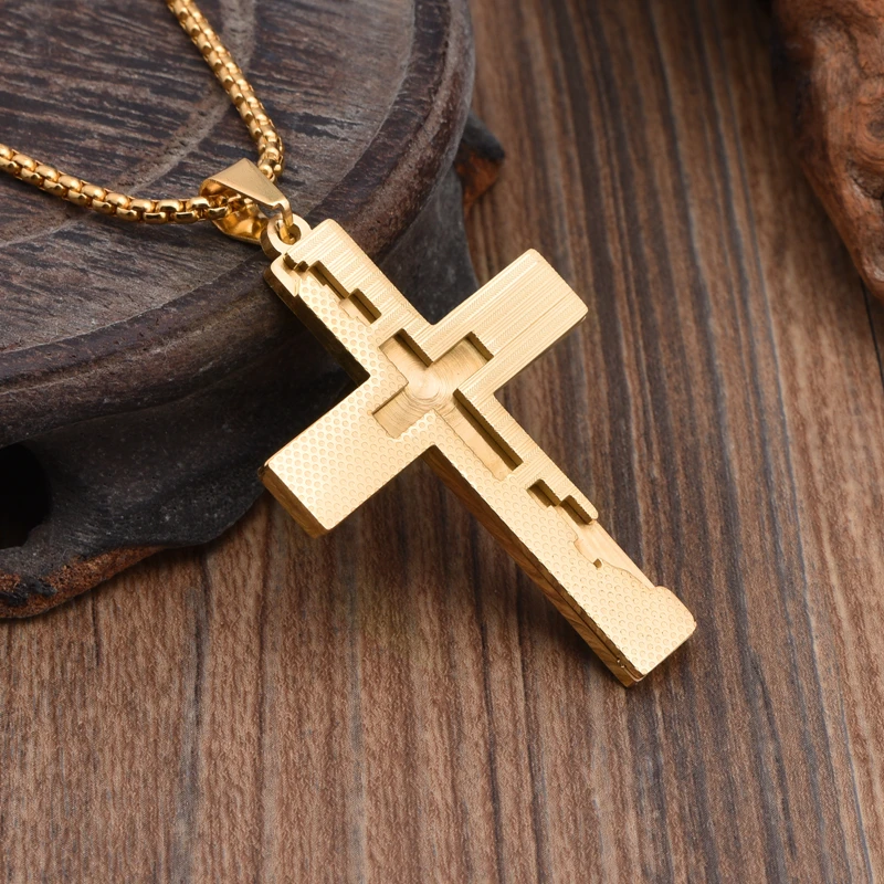 

18k gold plated christ mens pendant cross necklace jewelry personalizsd stainless steel religious cross necklace