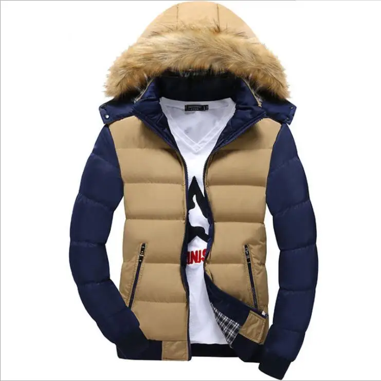 

JACKETOWN Hot Sale Men's Casual Windproof Thick winter Jacket Fur Hooded Cotton Padded Jacket
