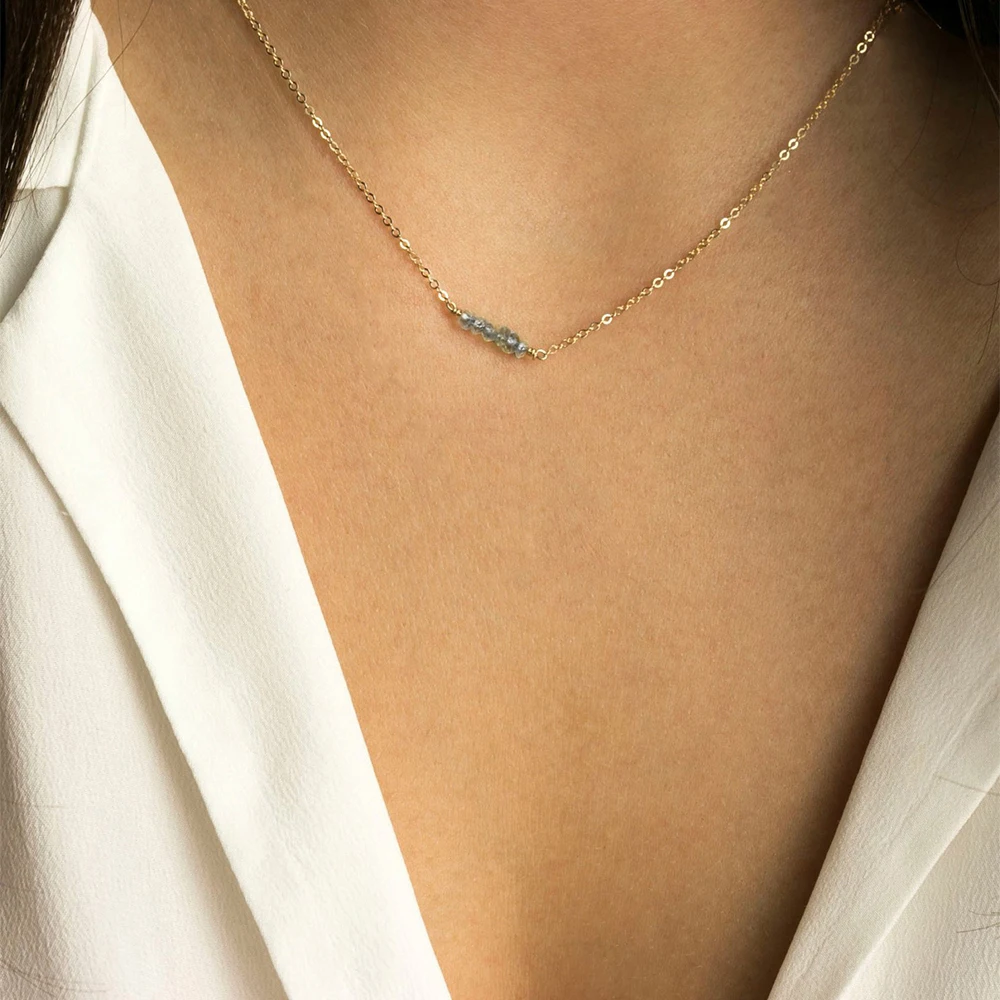 

Crystal Necklace Healing 2021 Minimalist Jewelry 14k Gold Plated Stainless Steel for Women Grey Blue Crystal Choker Kid Chain
