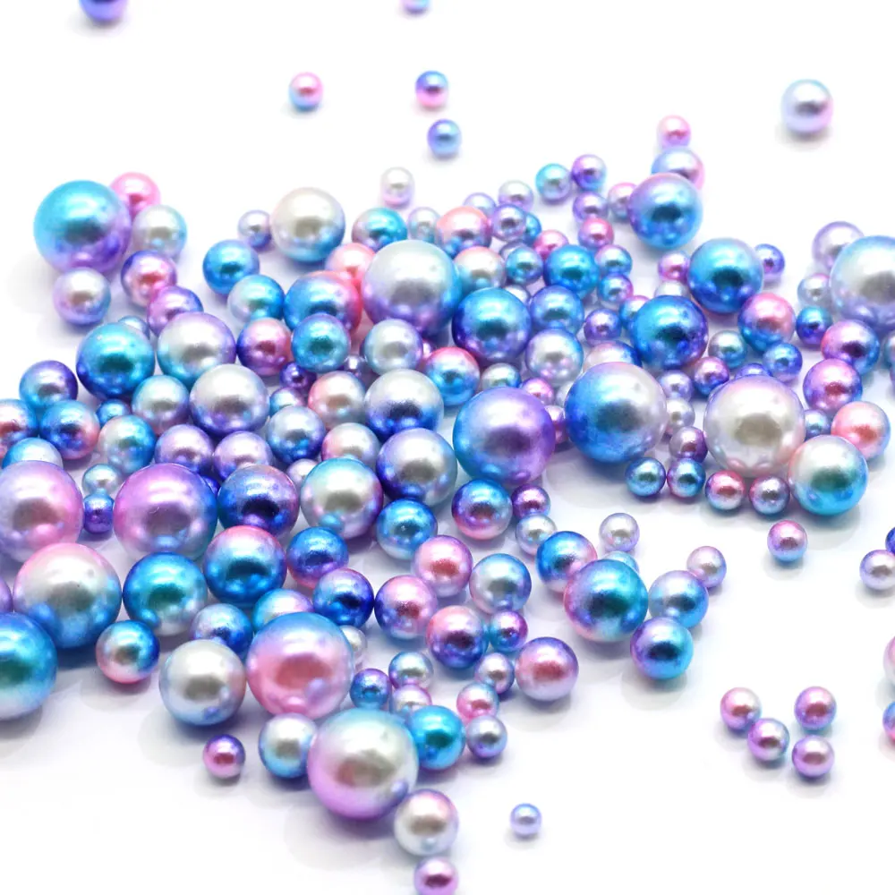 Mix Size Round Gradient Pearl Beads No Hole Aurora Pearls For Crafts DIY Sewing Jewelry Making Accessories Slime Material