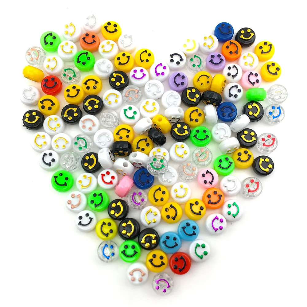 

Diy Handmade Bracelet Necklace Jewelry Accessories Acrylic Silicon Smiley Face Round Flat Beaded Loose Beads, Many colors available