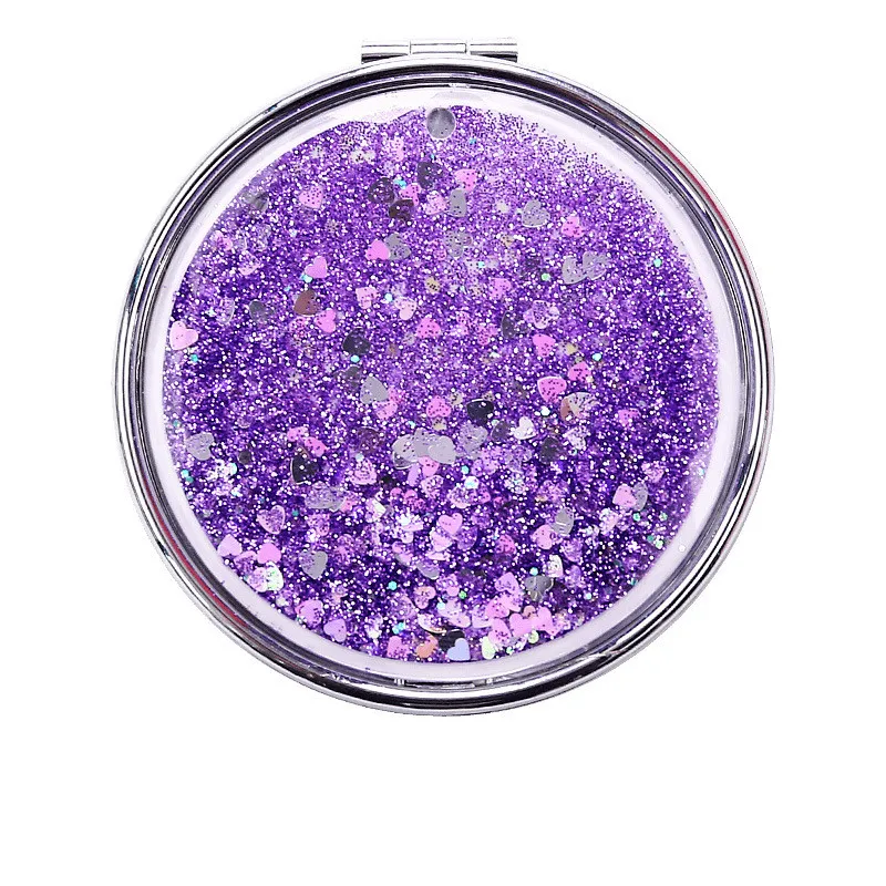 

J960 New Girls Mini Glitter Quicksand Beauty Round Square Travel Foldable Cosmetic Portable Hand Held Round Makeup Mirror, Pink,gold,blue,silver