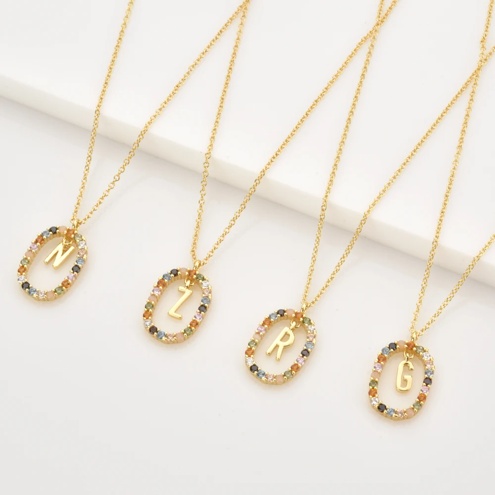 

SJ Lateefah Zircon Colorful Letters A - Z Initial M S C K Alphabet 18k gold crystal initial necklace chain letter necklace