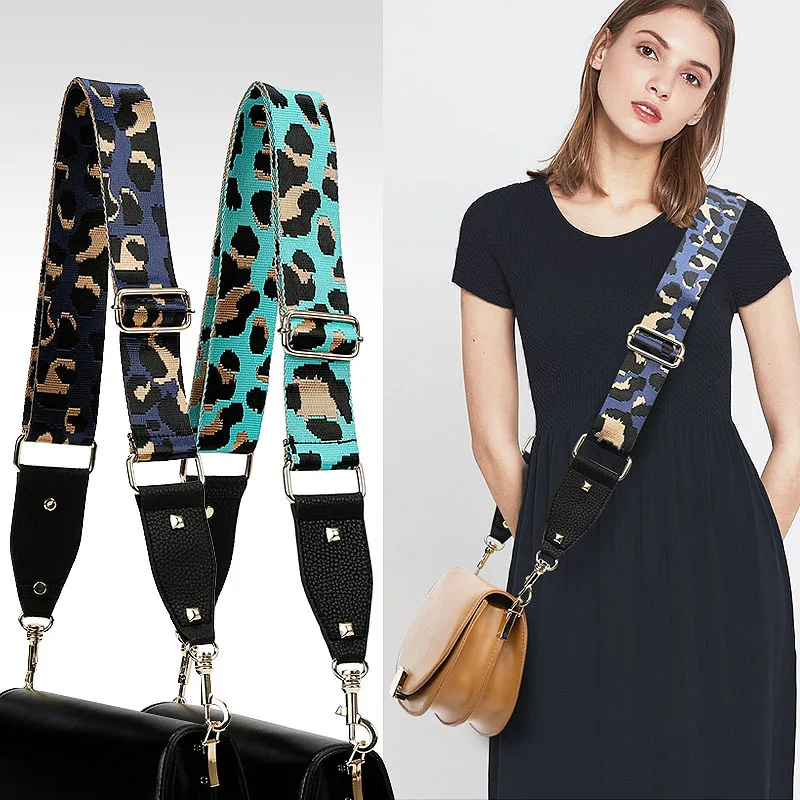 

Hot Selling Adjustable Colorful Leopard Style Widened Long Shoulder Webbing Bag Strap with Leather Ends, Multi-colors