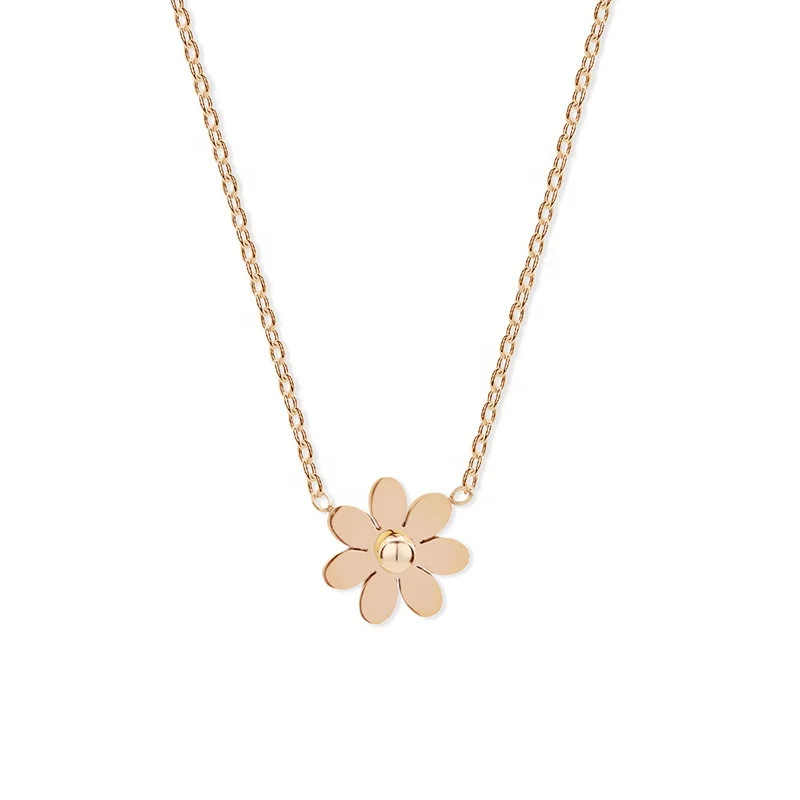 

QIANZUYIN Wholesale Simple Niche Design Sense Pendant Women Short Flower Clavicle Chain Stainless Steel Jewelry Necklace, Rose gold
