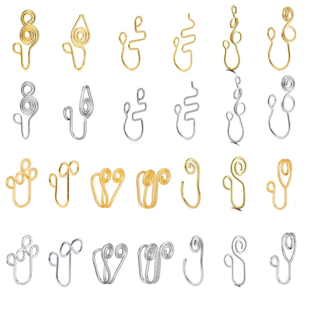 

New Design Surgical Steel Crystal Thread Sanke Shape Nose Cuffs Hoop Nose Clip Non Piercing Faux Nose Rings Sexy Jewelry, Silver , gold