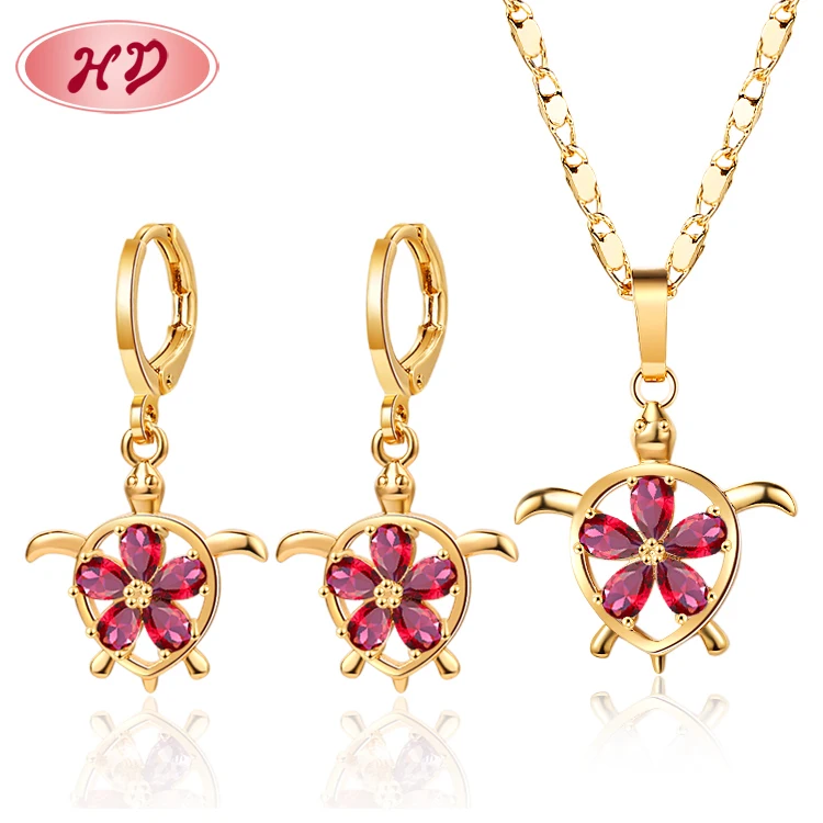 Wholesale Fashion Jewelry Set Cute Turtle Red Zircon Jewelry Sets For Women 18K Gold Earrings Necklace Set