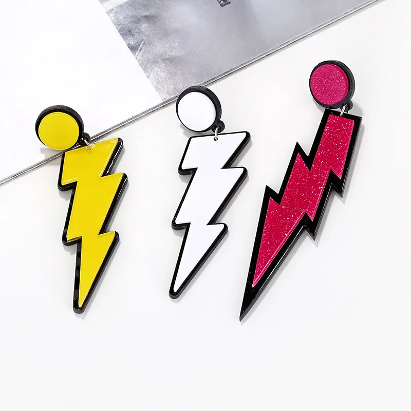 

Summer Trendy Punk Creative Jewelry Acrylic Flashing Symbol Lightening Pendant Earring Resin Lightning Drop Earrings